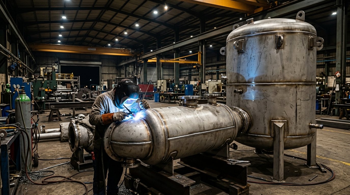 Industrial genset silencer exhaust muffler tanks in factory yard